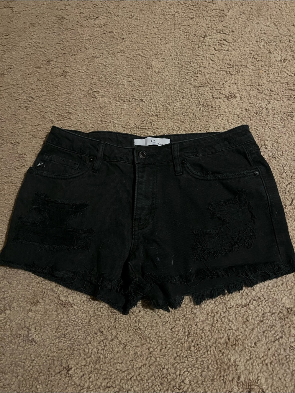 KanCan Black Distressed Frayed Hem Denim Shorts